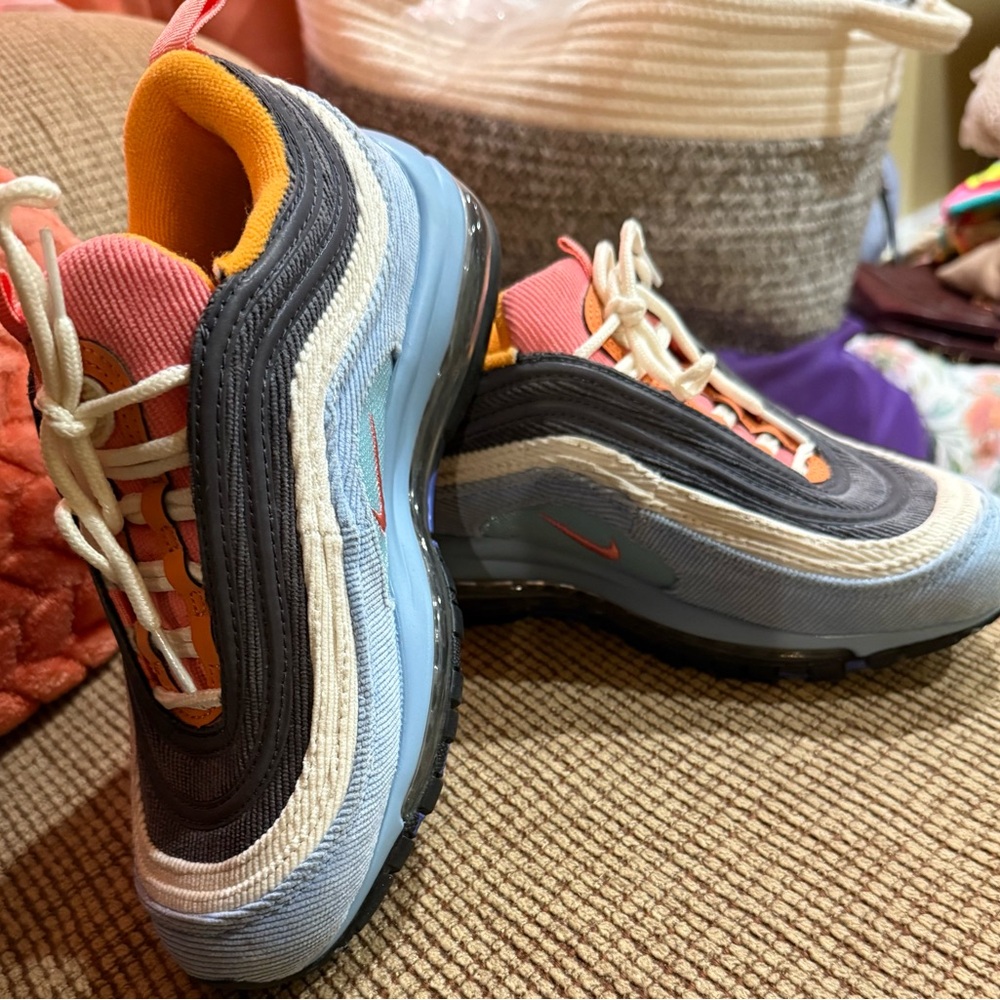 Nike Athletic Shoes Blue and Orange with Air Max Design